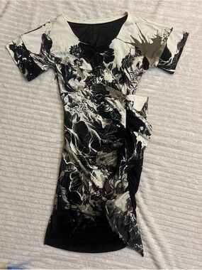 Roberto Cavalli Black Ruched Floral Dress